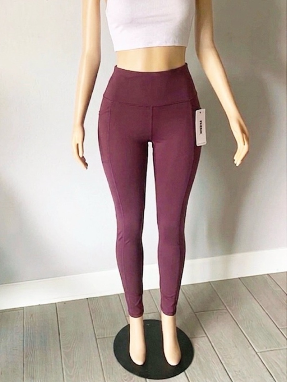 RBX Active High Waisted Leggings with Pockets NWT Burgundy Plum Size L